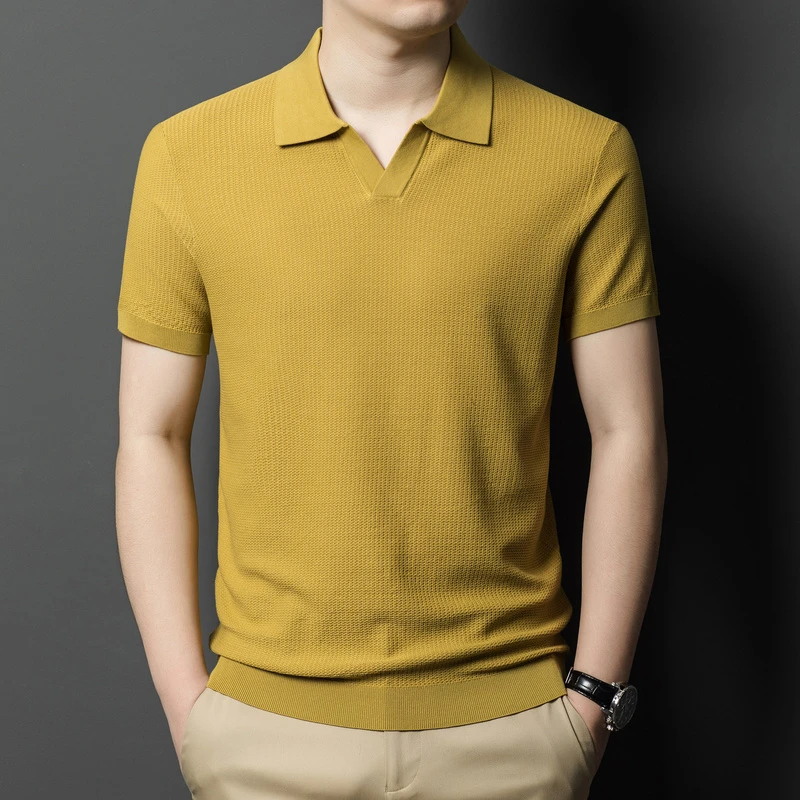 约文库费高端时尚春夏季男款Polo衫针织短袖t恤翻领休闲纯色半袖t