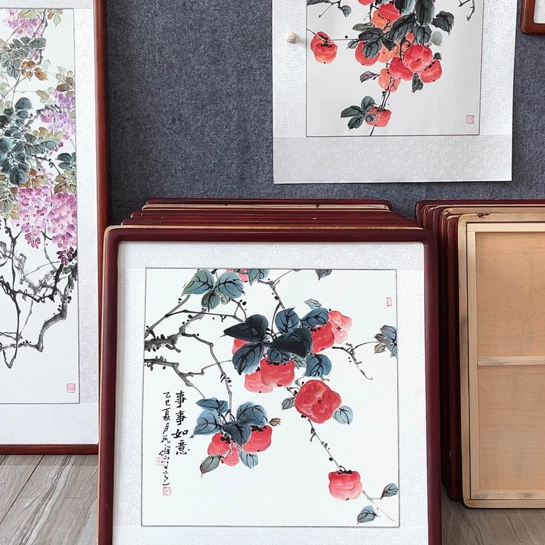 国画书画作品带框63×63