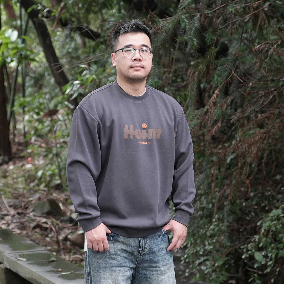 民生铺子春季新款卫衣男字母卡通笑脸印花宽松休闲圆领长袖卫衣