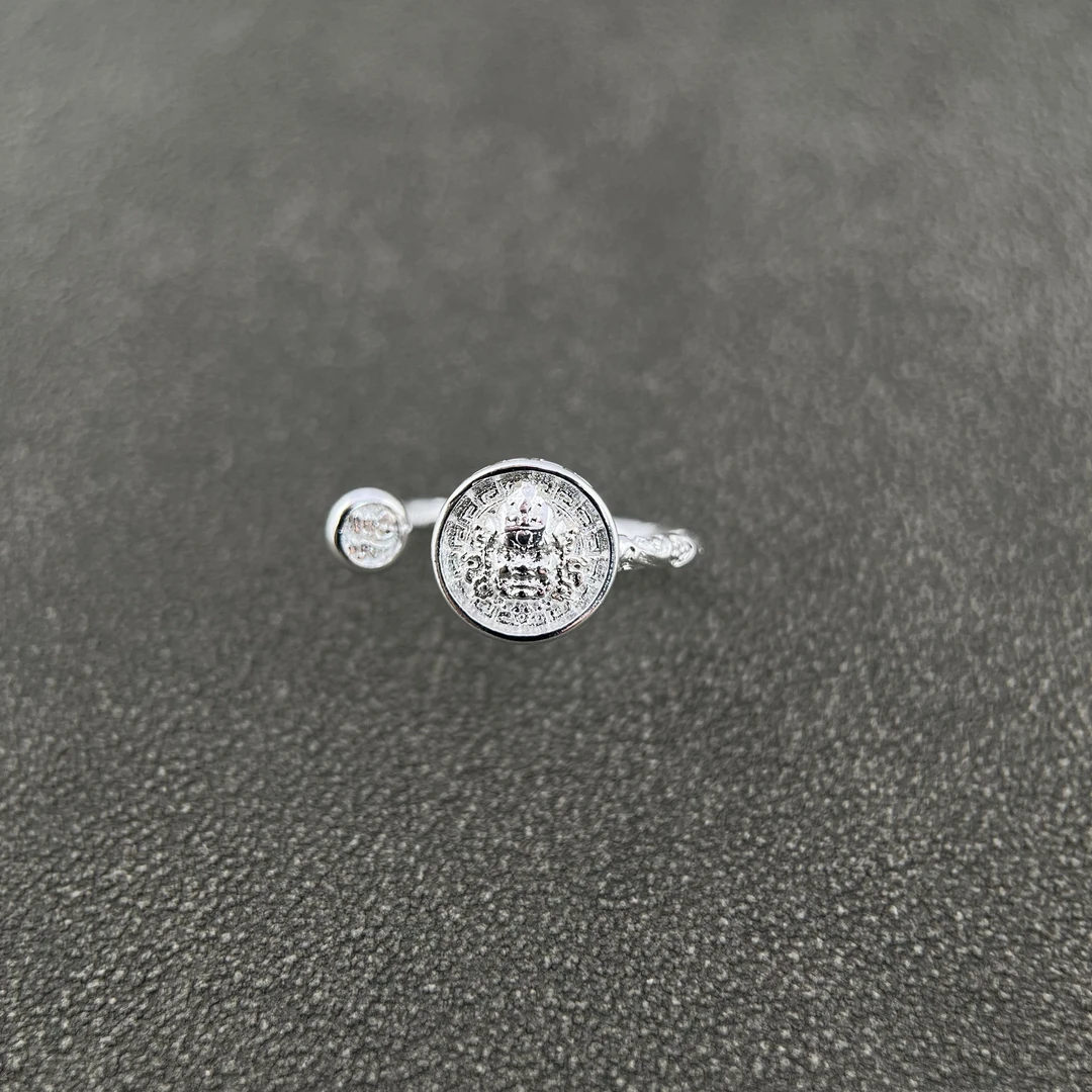 足银戒指 民族风黄财神光面戒指