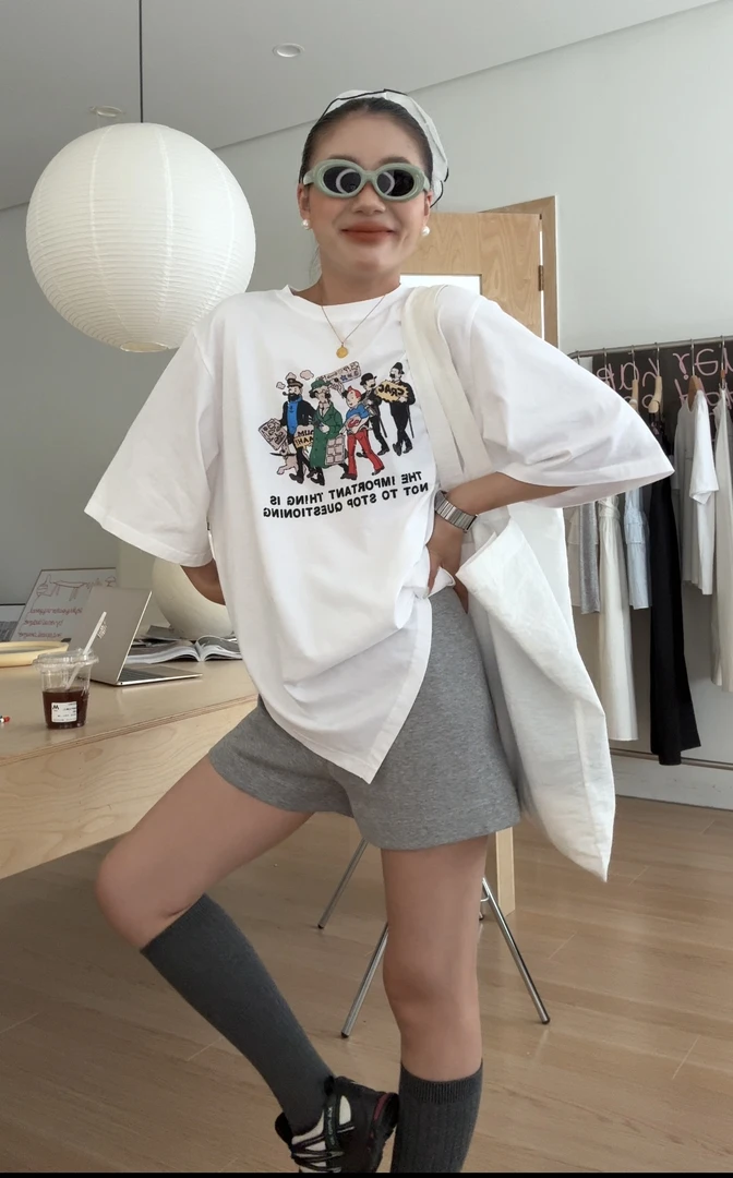 夏季新款韩系时尚百搭人物印花T恤21327