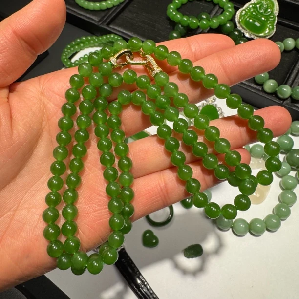 和田玉碧玉冰阳绿毛衣链