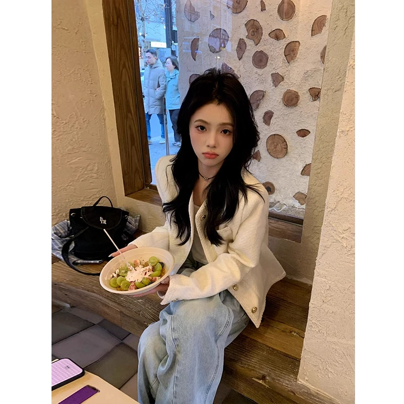 小香风白色粗花呢外套女短款2025秋季新款高级感休闲时尚百搭上衣