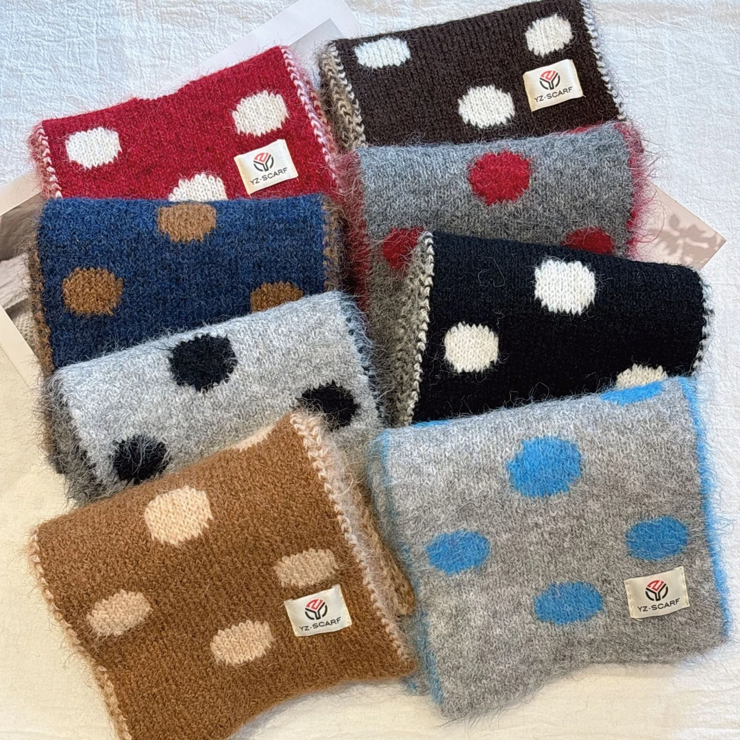 生日围巾冬季新款波点围巾送朋友针织围巾学生百搭保暖围脖女孩