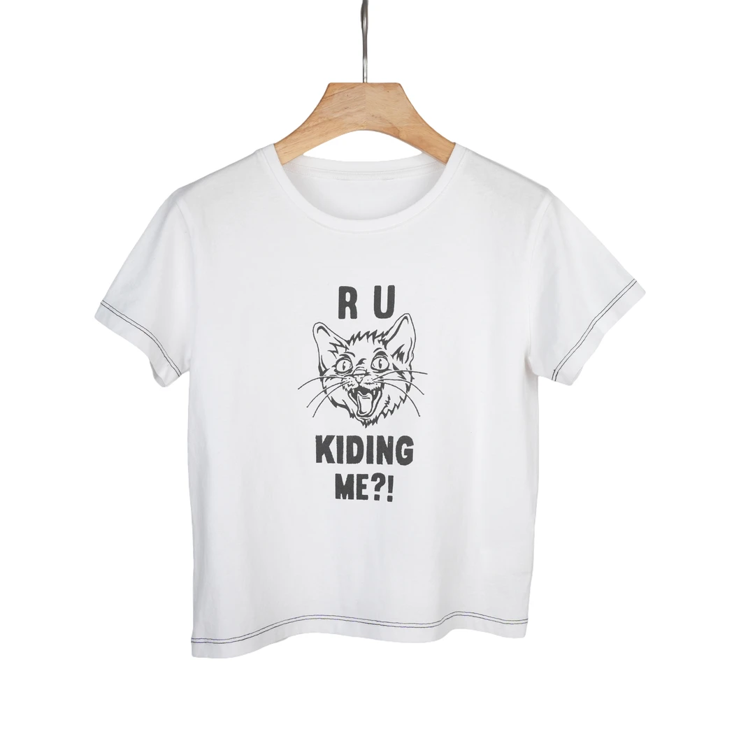 FAZX夏季新款爆款满分棉小T恤短袖时尚简约风高级感胸围92 衣长50