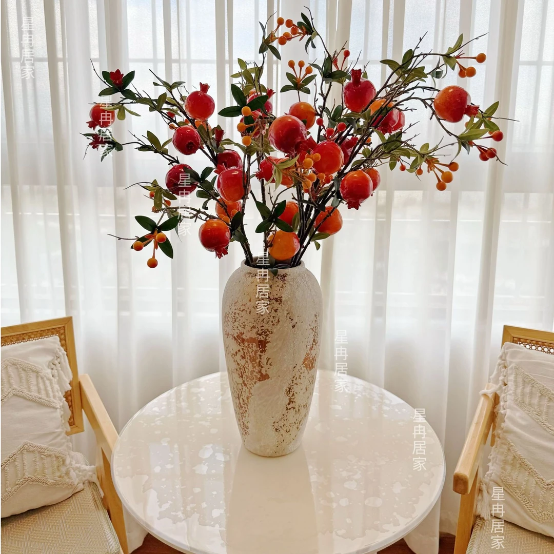 石榴仿真花装饰品高级逼真家用摆件插花轻奢假花仿真花高级感逼真