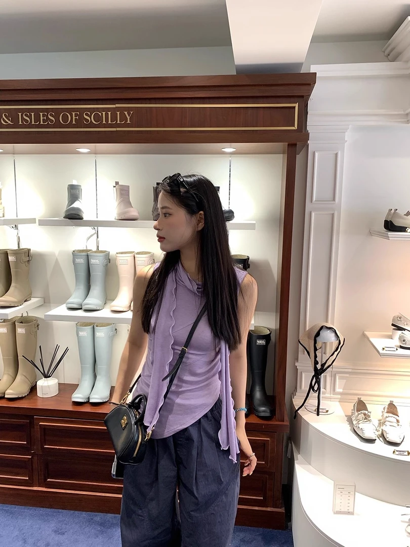 ONEXH·2025早秋季设计感飘带不规则下摆天丝羊毛背心内搭外穿上衣