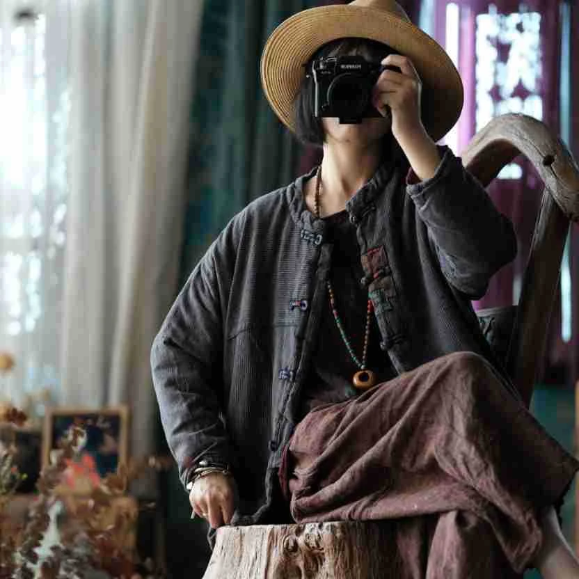 小泥姑娘原创设计文艺复古条纹手工补丁雪花洗棉衣女2121