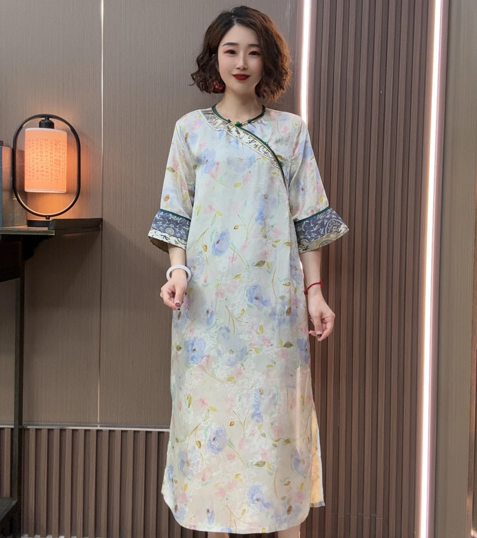 【非白】复古国风唐装裙子宽松轻奢减龄气质新中式汉服连衣裙