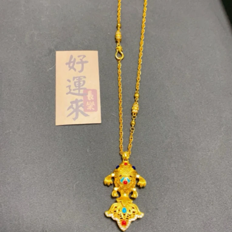 铜合金项链 珐琅彩花丝逐浪金鳞鱼项链可爱金色饰品锦鲤鱼项链