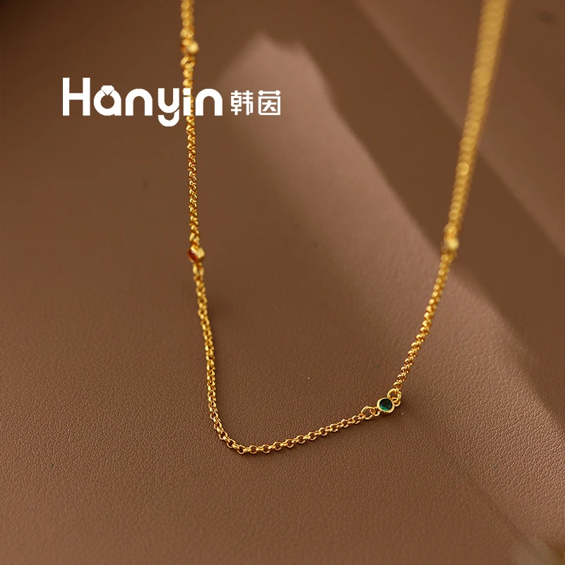 铜合金合成锆石项链 50cm/M字母扣原创设计彩色素版项链时尚百搭