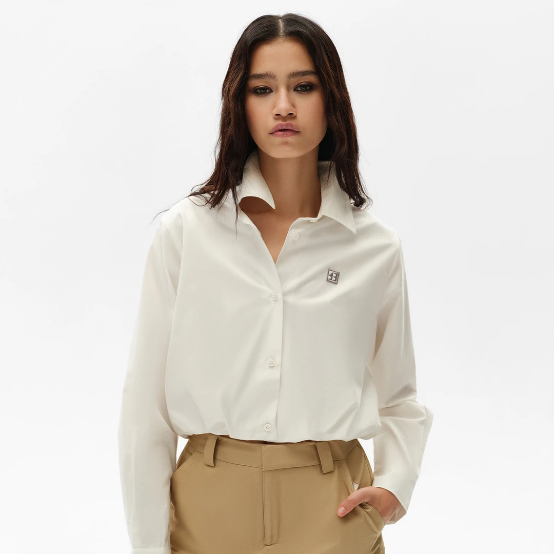 CALLED BACK白衬衫女秋季新款设计款花苞型收腰短款轻薄上衣