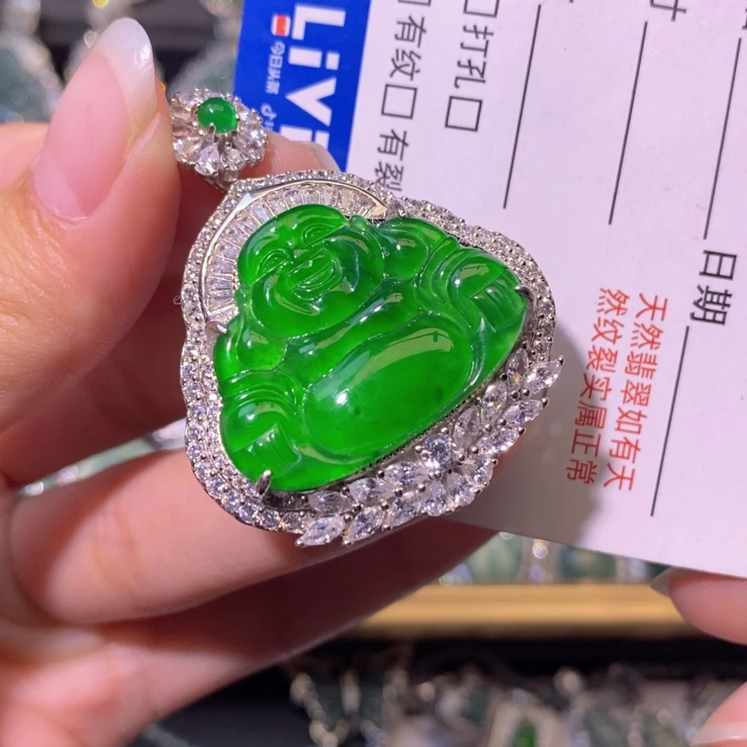 翡翠银S925镶嵌颈饰天然