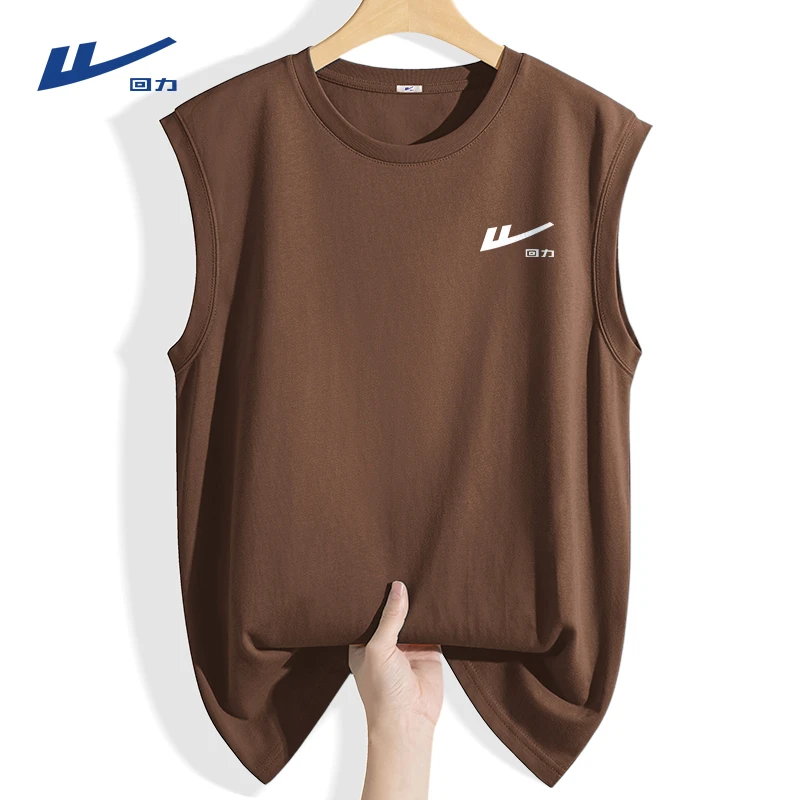 回力复古咖色纯棉背心男士夏季运动健身显肌肉无袖t恤男款坎肩男