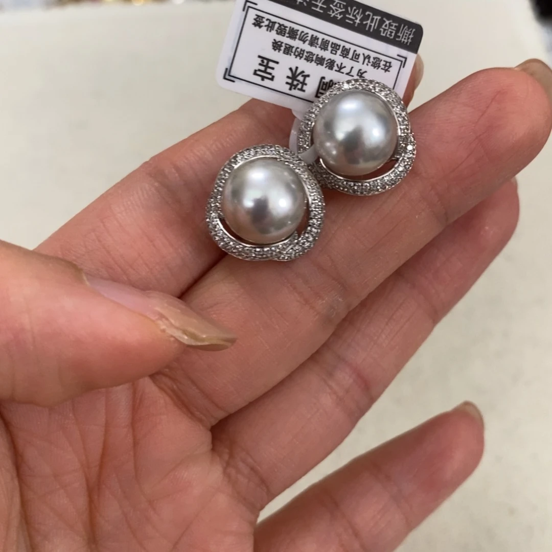 银S925镶嵌耳饰海水珍珠