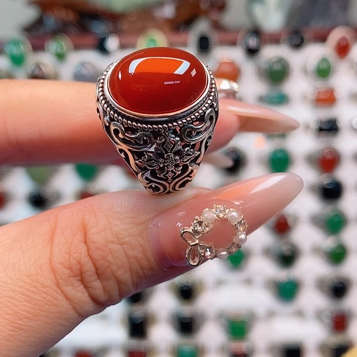 玛瑙/玉髓银S925镶嵌戒指