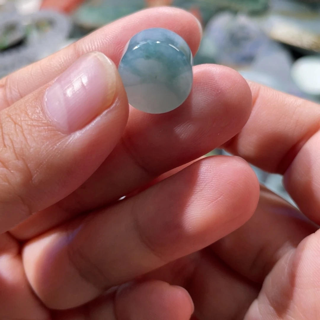 定制翡翠未镶嵌天然翡翠冰蓝花扁珠8➕