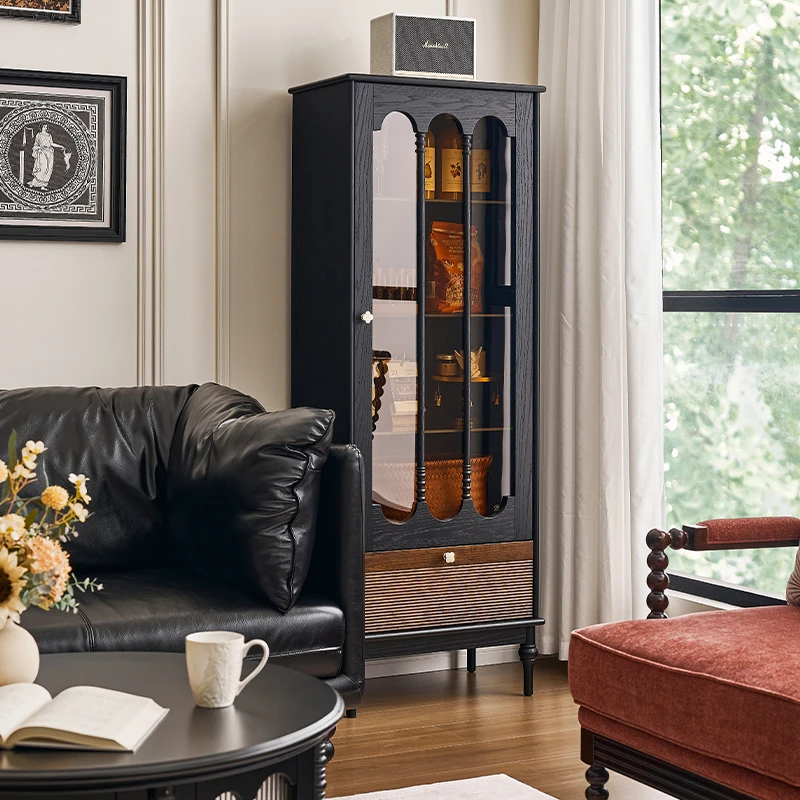 法式复古全实木酒柜客厅靠墙边柜美式小型电视边柜家用玻璃展示柜
