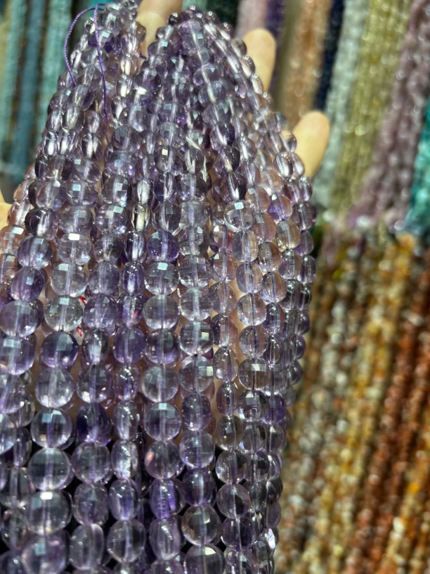 绝美天然A级巴西紫水晶双龟面8.5mm半成品一条