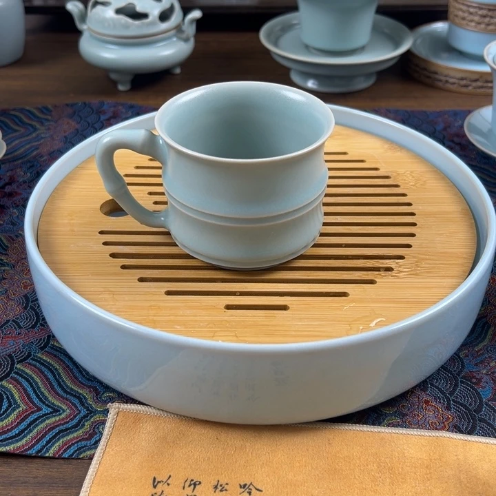 瓷杯子仿古釉釉水竹节杯