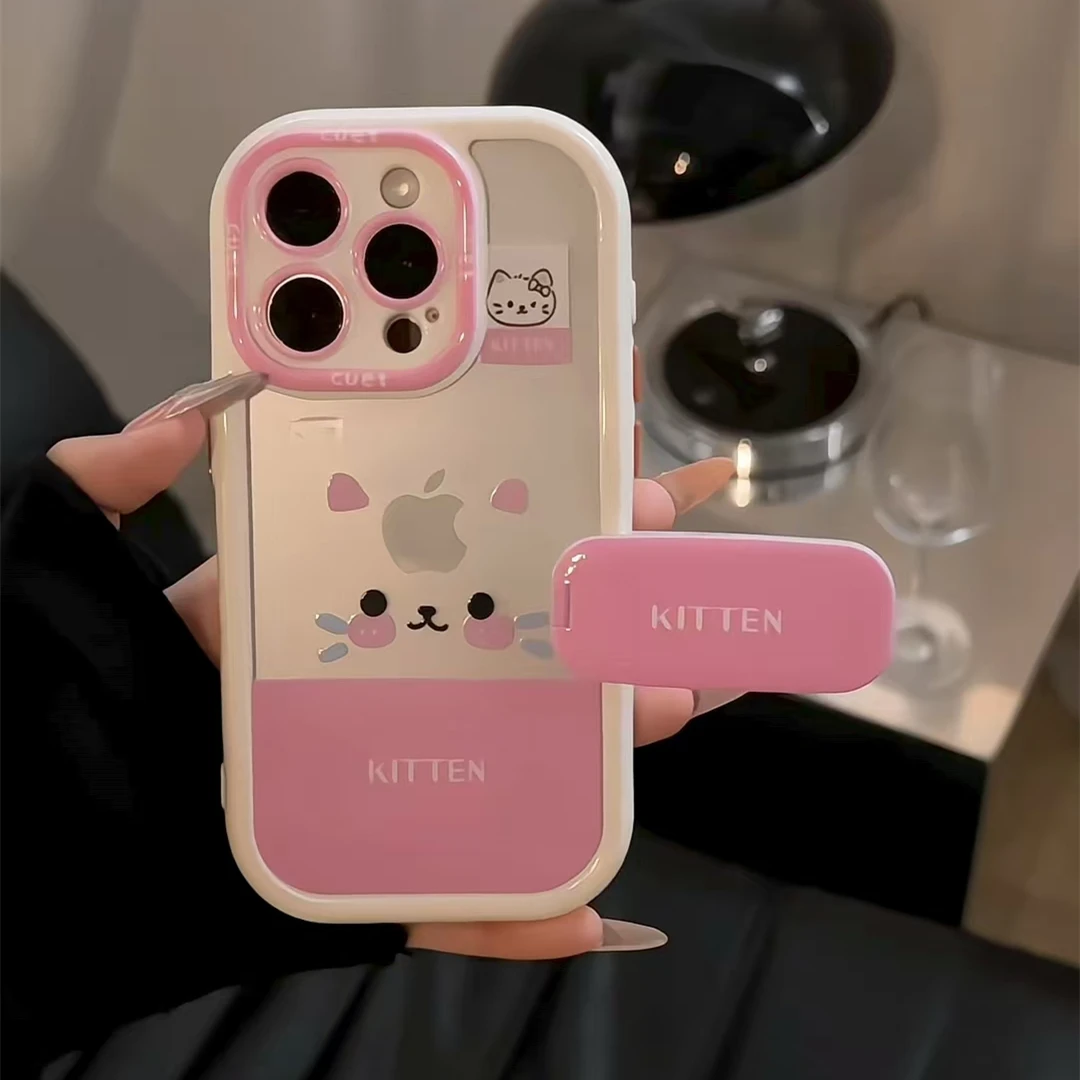 镂空腮红小猫适用苹果16华为p70vivo小米15oppo奶油支架手机壳