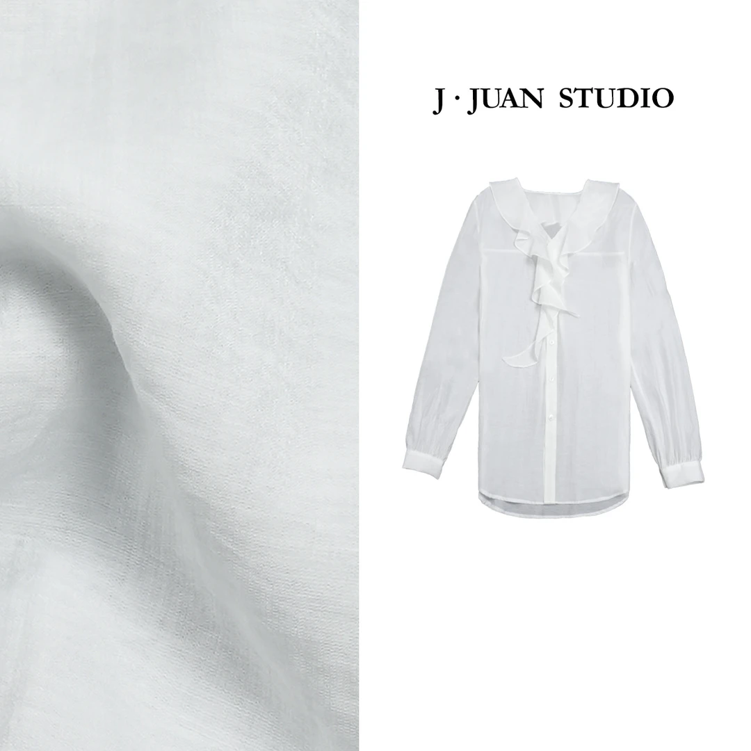 【J.Juan】南法-天丝醋酸花朵领衬衫高个子女装气质优雅防晒上衣