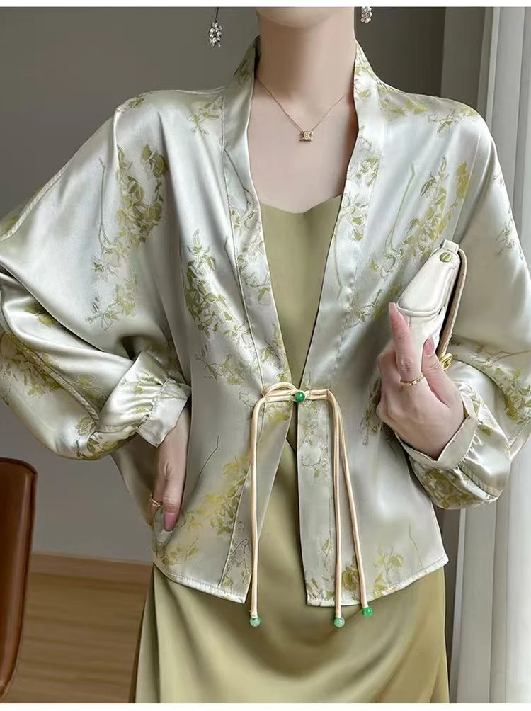 新中式缎面提花显瘦宽松外套时尚百搭春夏薄款中国风长袖气质上衣