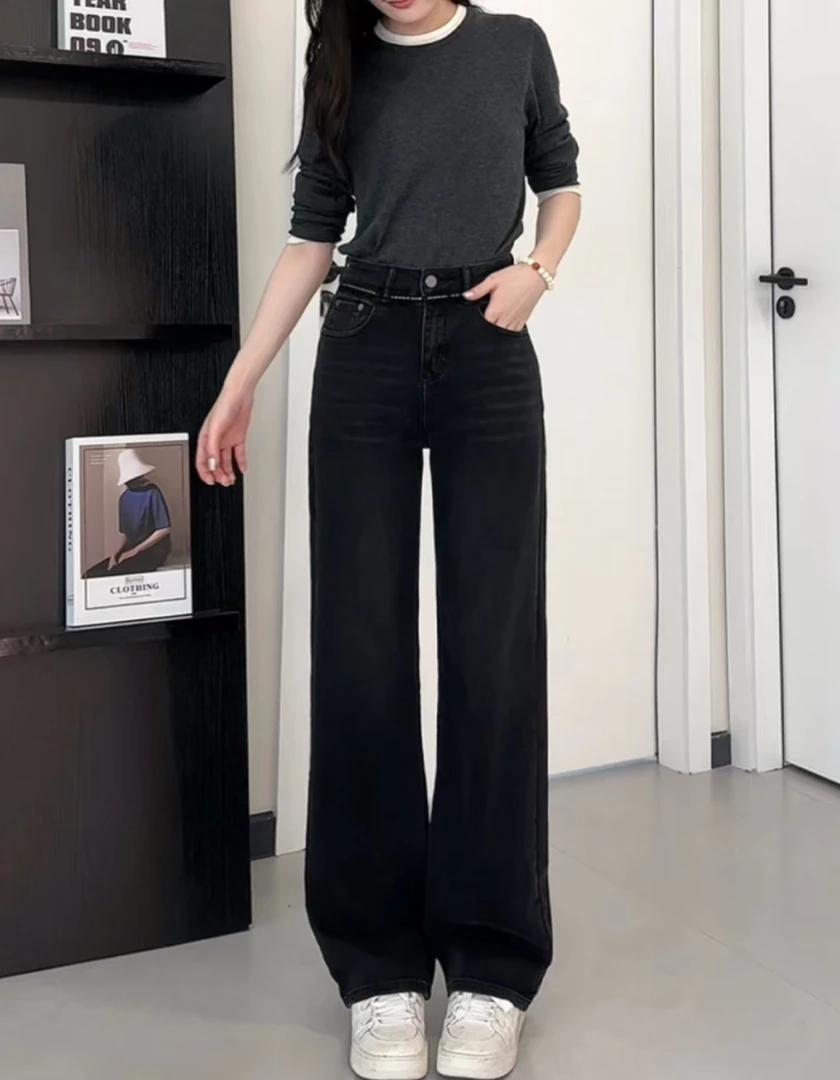 牛仔阔腿裤女2025春季新款高腰宽松百搭显瘦垂感拖地裤女装#89133