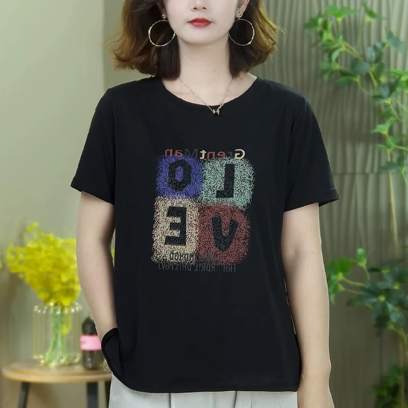 夏季新款短袖圆领开叉T恤微胖女装妈妈装大码