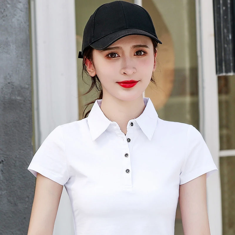 806白色夏季短袖t恤女有领半袖大码上衣翻领休闲修身显瘦polo衫