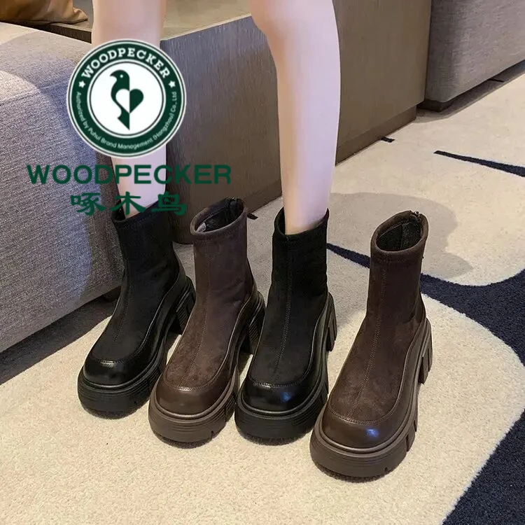 2025韩版厚底透气秋冬马丁靴英伦风粗跟瘦瘦靴中筒显瘦时尚女靴77