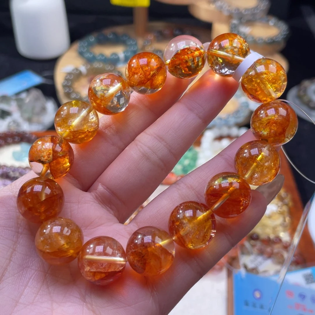 水晶手串未镶嵌威士忌黄胶花