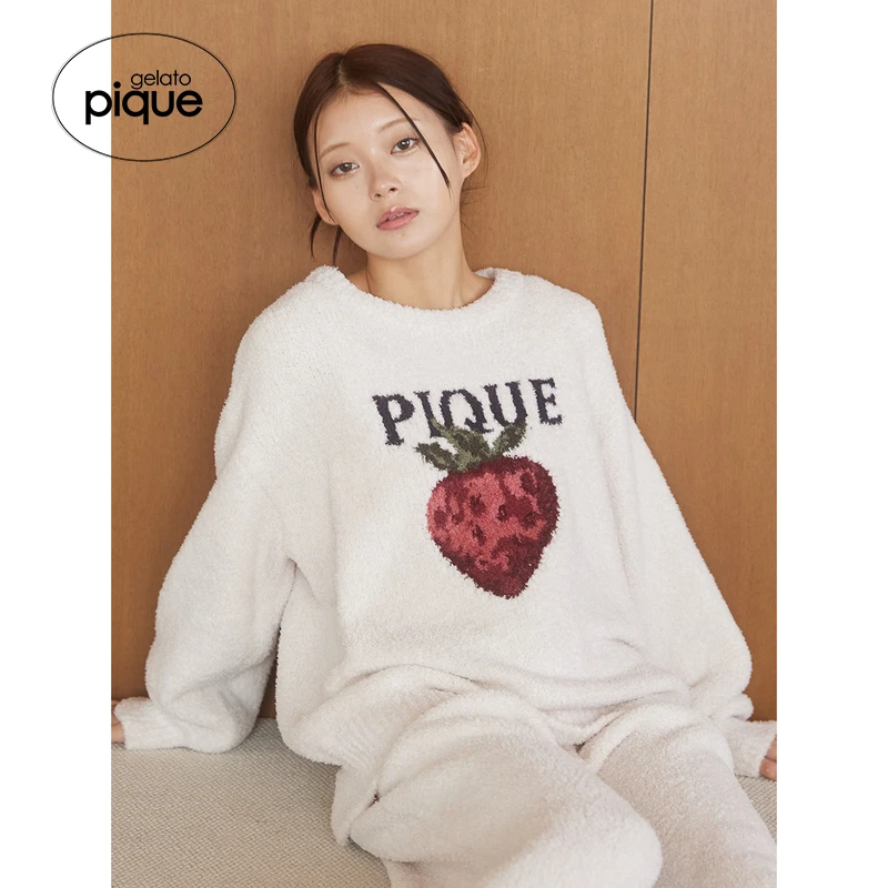 gelato pique25秋冬新品女睡衣半边绒草莓长袖套头衫PWNT255111