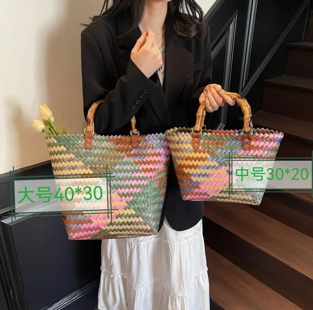 大号中号竹节元素纯手工编织包手提编织包春夏女包