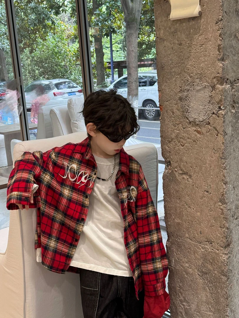 男童衬衫2025秋季新款儿童百搭宽松休闲格子设计感开衫外套韩版潮