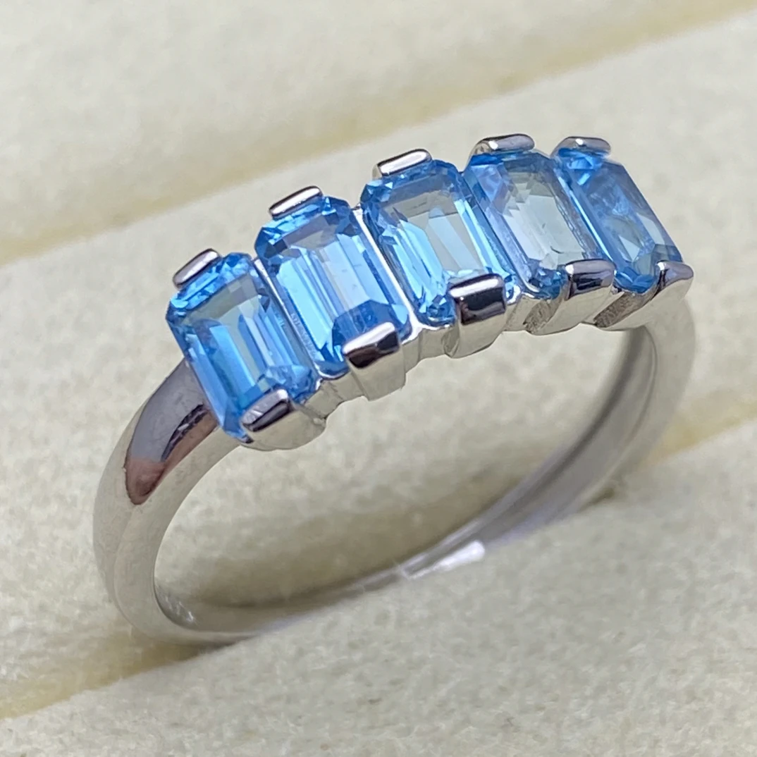 天然瑞士蓝托帕石排戒戒指s925银高级轻奢简约大方气质时尚百搭Y2