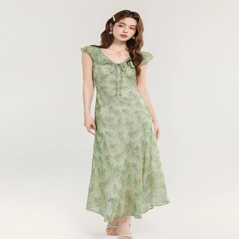 气质书夏日情甜美连衣裙夏季小飞袖温柔优雅女新品清新实拍裙子
