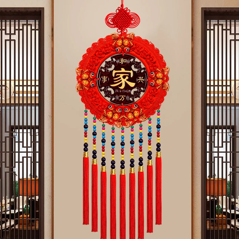 【福】L2026新年大号团圆中国结挂件幸福桃木福字新春大气编织挂饰
