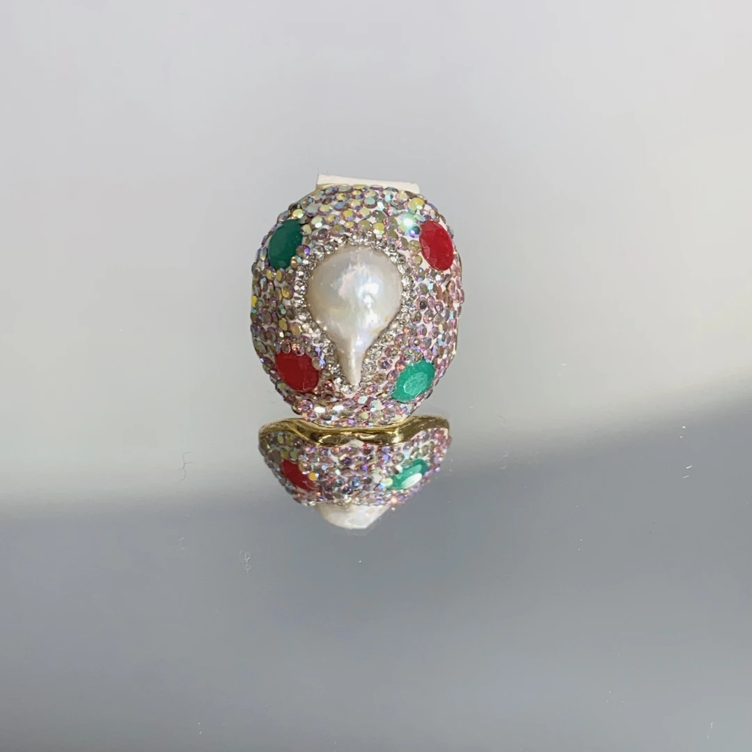 铜合金合成锆石戒指 TTSD 彩色巴洛克时尚潮流百搭款戒指 219