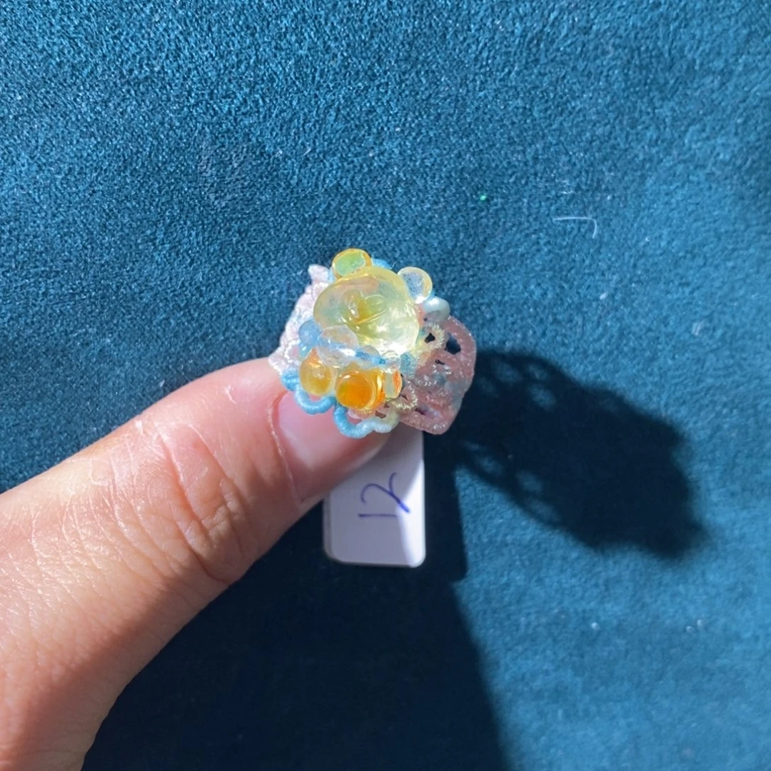 琥珀未镶嵌戒指蜜蜡小熊编制戒指