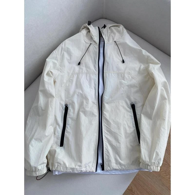 米白色速干冰丝防晒衣男女夏季连帽凉感轻薄运动衣钓鱼骑行薄外套