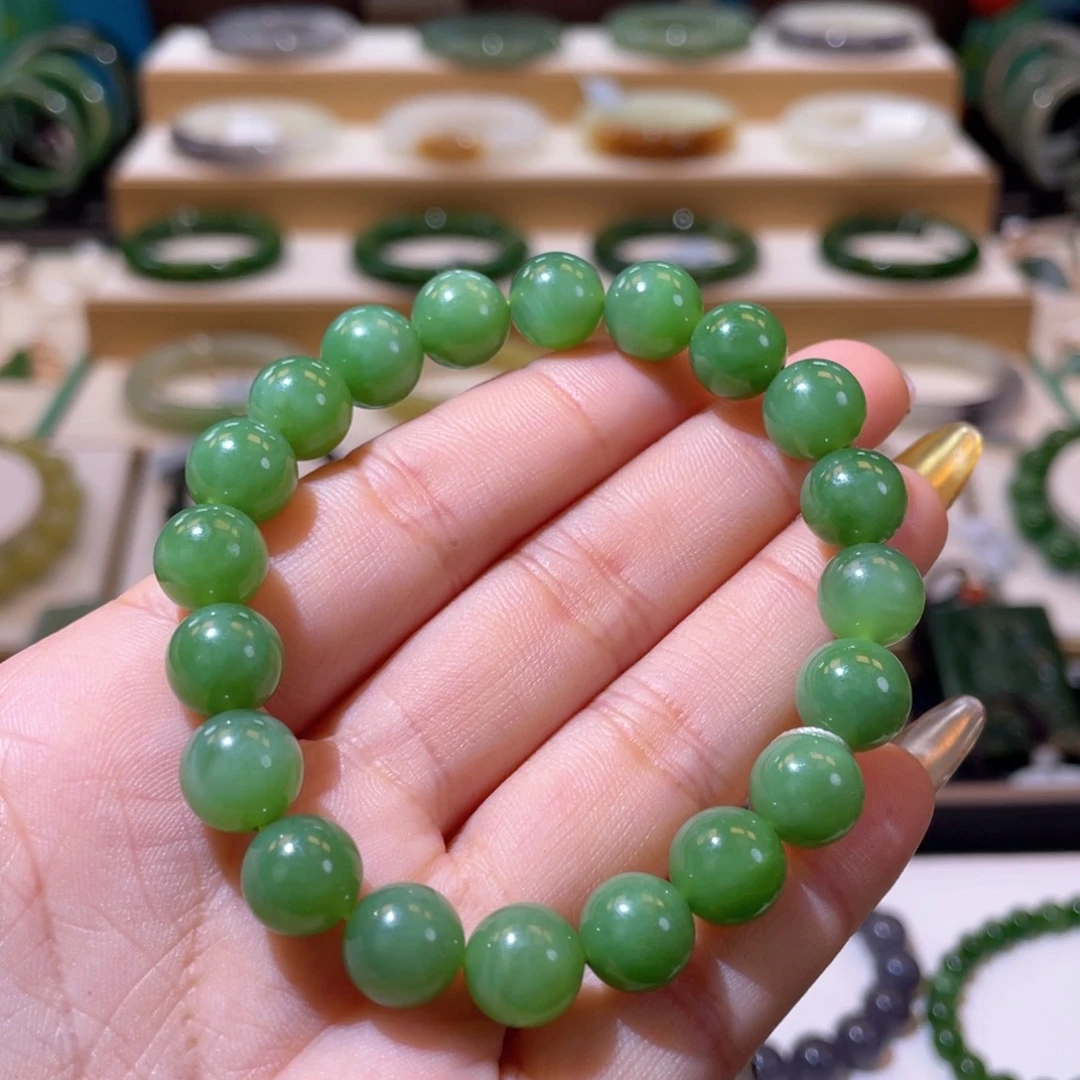 和田玉高品粉绿手串未镶嵌