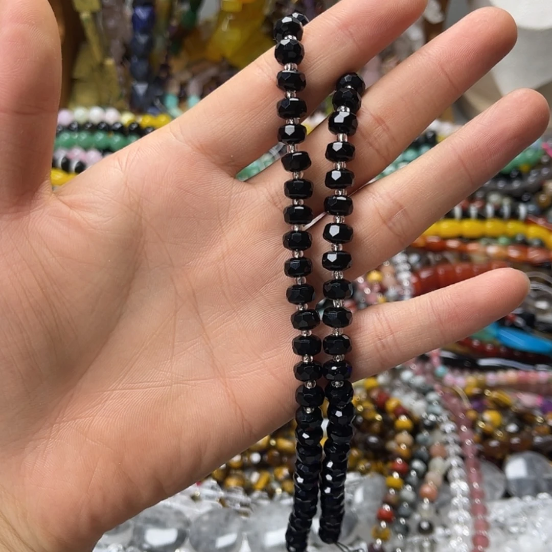 玛瑙/玉髓未镶嵌珠宝半成品卡8黑玛车轮一条