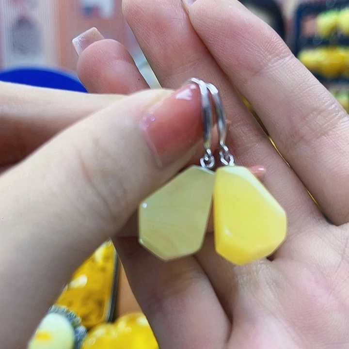 琥珀颈饰银S925镶嵌耳环