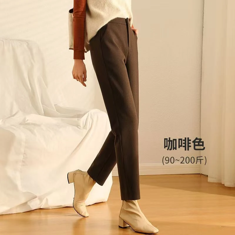 美拉德遮肉冬季毛呢加绒加厚保暖九分直筒裤烟管裤高腰百搭西装裤