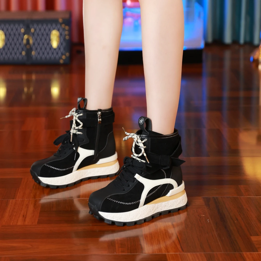 【红姐女鞋】厚底隐形增高高帮鞋2025新款百搭阿甘鞋增高德迅鞋