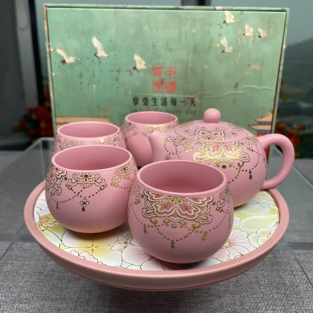 【邮政甄选】 桃花粉泥金丝牡丹紫砂壶@Z472