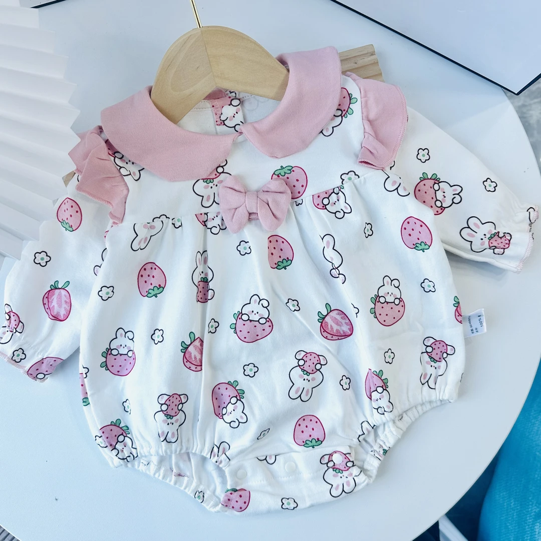 婴儿春秋装外出长袖连体纯棉包屁衣哈衣爬服