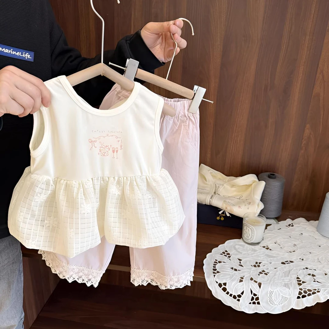 女宝宝灯笼裙摆背心上衣夏季2025新款女童无袖花苞娃娃衫