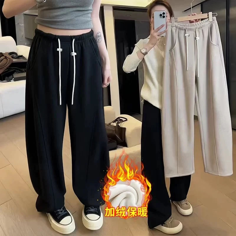孕妇裤子2025秋冬新款人字纹加绒加厚宽松窄版香蕉裤阔腿裤